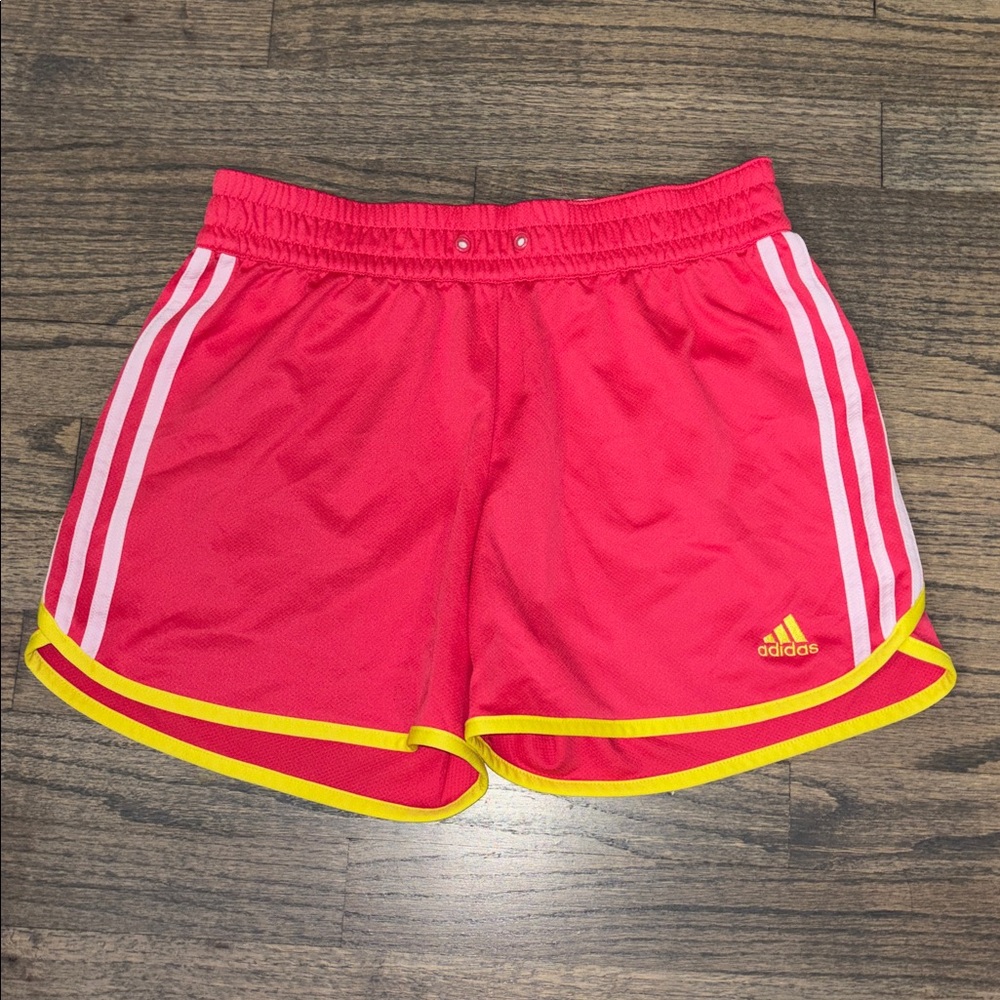 Adidas Women's Bright Pink and Yellow Athletic Shorts